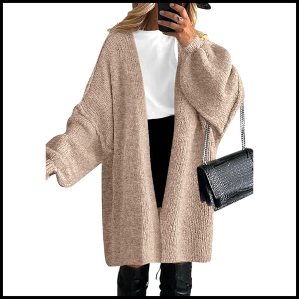 Oversized Long Cardigan Sweater Knit Open Front Winter Jacket Women's - Picture 3 of 7